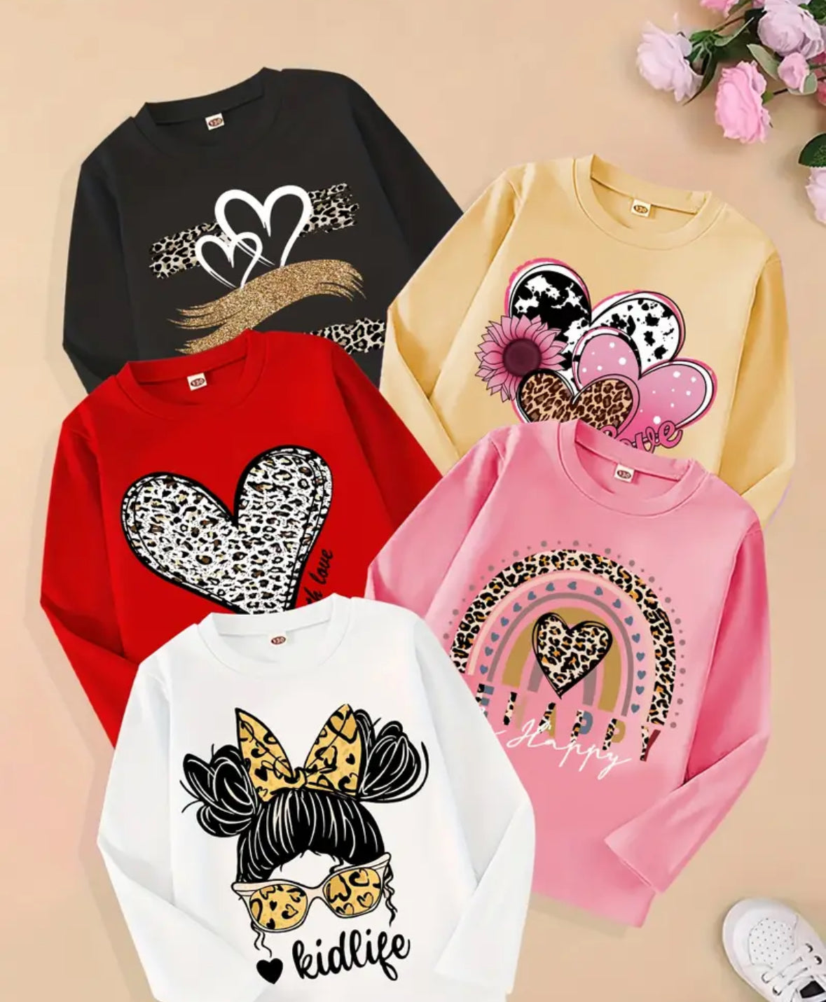 Long Sleeve Heart Tops (5Pack)