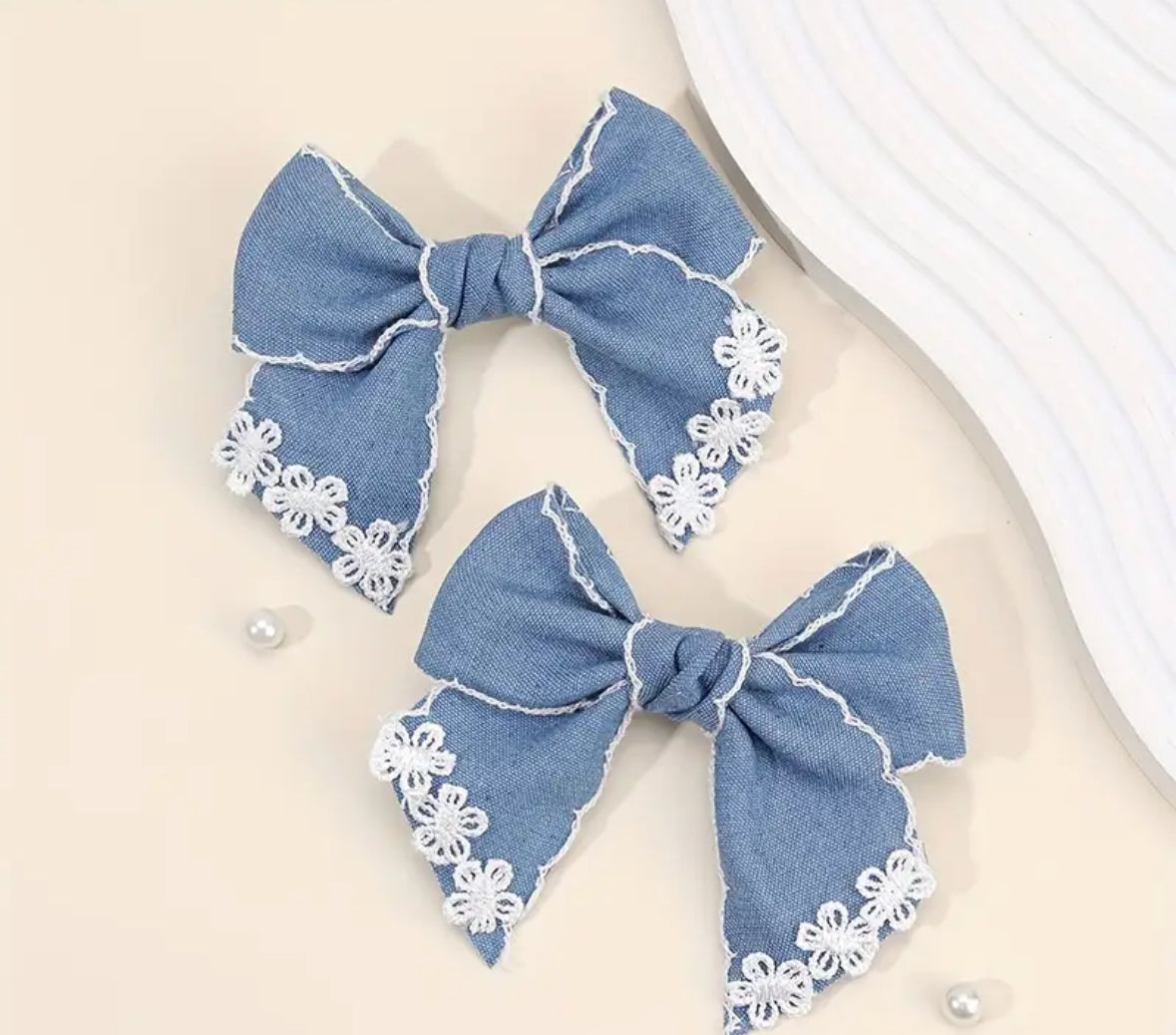 Denim Bow Clip (Pack of 2)
