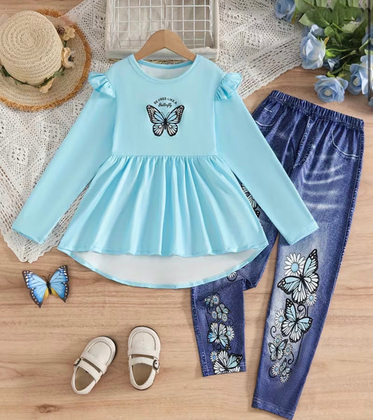 Butterfly high waisted Jeans Set