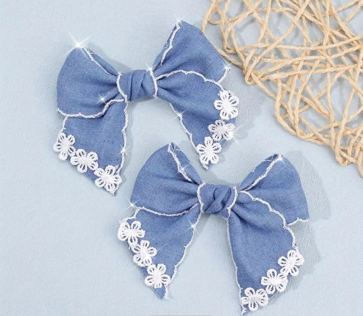Denim Bow Clip (Pack of 2)